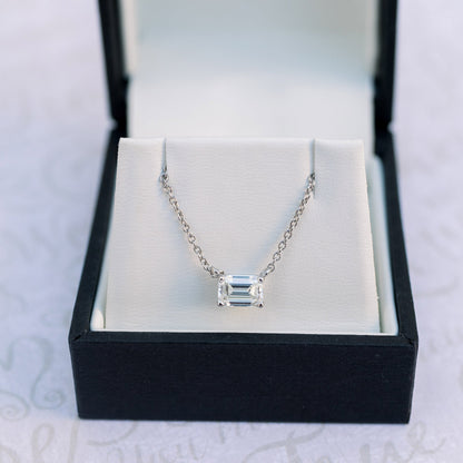 Solitaire Necklace with 0.70 CT East-West Emerald Cut Moissanite