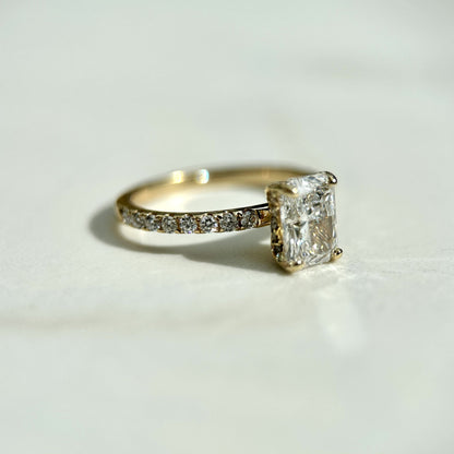 1.20 CT Radiant E/VS1 CVD Diamond Pave Hidden Halo Engagement Ring