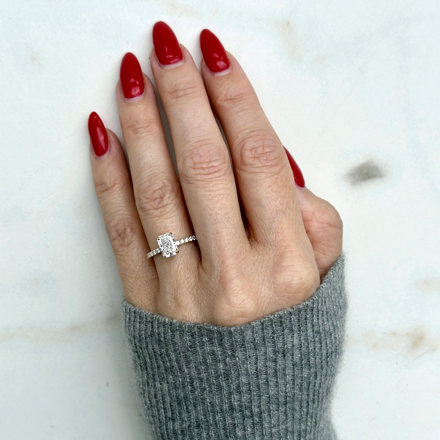 1.20 CT Radiant E/VS1 CVD Diamond Pave Hidden Halo Engagement Ring