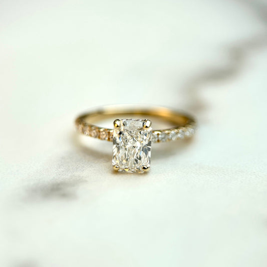 1.20 CT Radiant E/VS1 CVD Diamond Pave Hidden Halo Engagement Ring