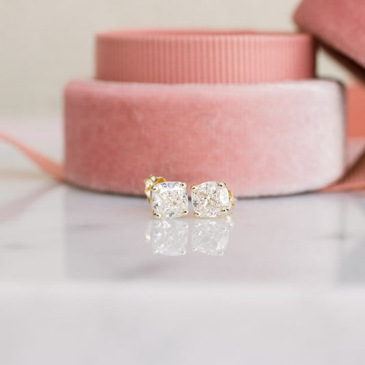 Solitaire Stud Earrings with 1.0 CT-3.0 CT Cushion Cut Moissanite