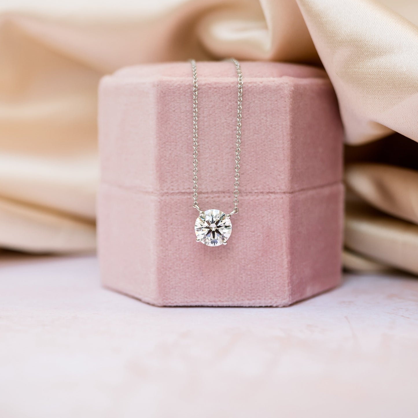 Solitaire Necklace with 1.0 CT Floating Round Cut Moissanite