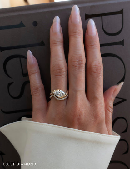 1.0 CT - 2.0 CT  Marquise Cut Lab Grown Diamond Solitaire Setting Bridal Set