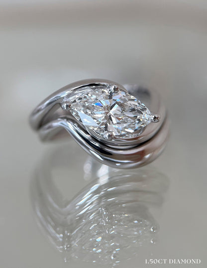 1.0 CT-2.0 CT  Marquise Cut Lab Grown Diamond Solitaire Setting Bridal Set