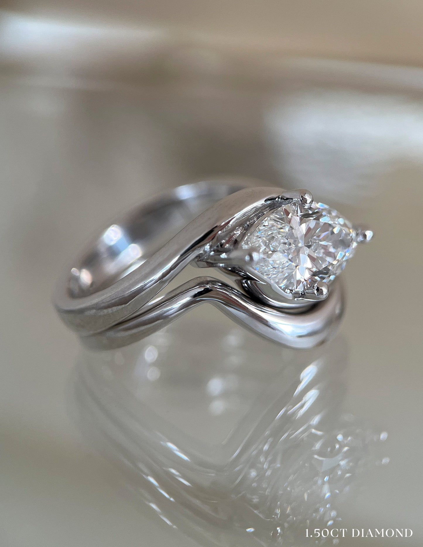 1.0 CT-2.0 CT  Marquise Cut Lab Grown Diamond Solitaire Setting Bridal Set