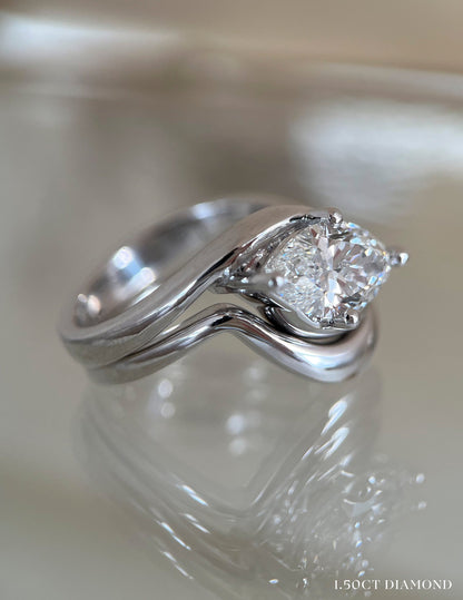 1.0 CT-2.0 CT  Marquise Cut Lab Grown Diamond Solitaire Setting Bridal Set