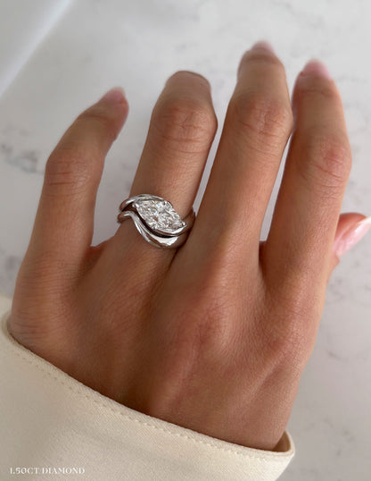 1.0 CT-2.0 CT  Marquise Cut Lab Grown Diamond Solitaire Setting Bridal Set