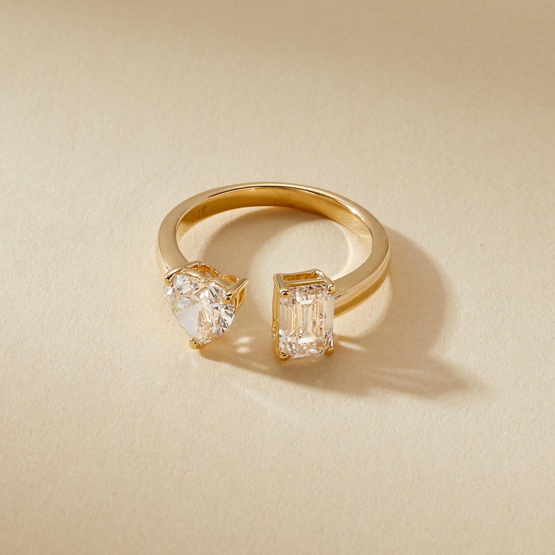 Open Band with 2.4 TCW Heart / Emerald Cut Moissanite