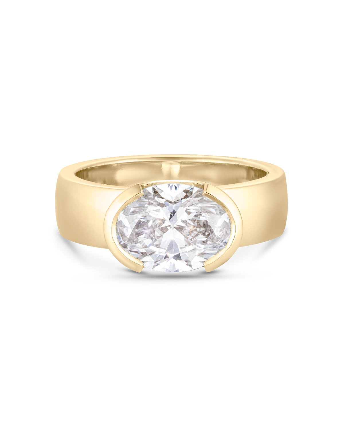 Noelle- East West Oval Half Bezel Solitaire Style Lab Grown Diamond Engagement Ring