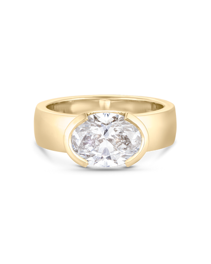 Noelle- East West Oval Half Bezel Solitaire Style Lab Grown Diamond Engagement Ring