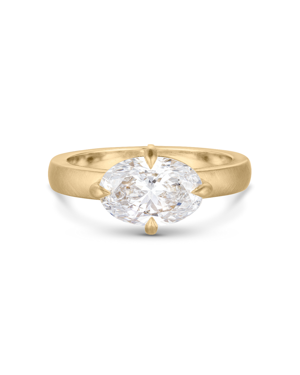 Solene- East West Oval Matt Finish Solitaire Signet Style Lab Grown Diamond Engagement Ring