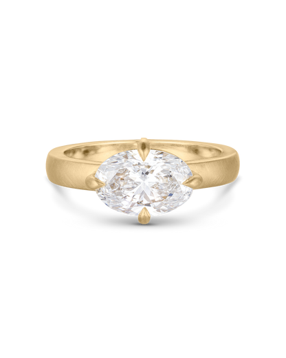 Solene- East West Oval Matt Finish Solitaire Signet Style Lab Grown Diamond Engagement Ring
