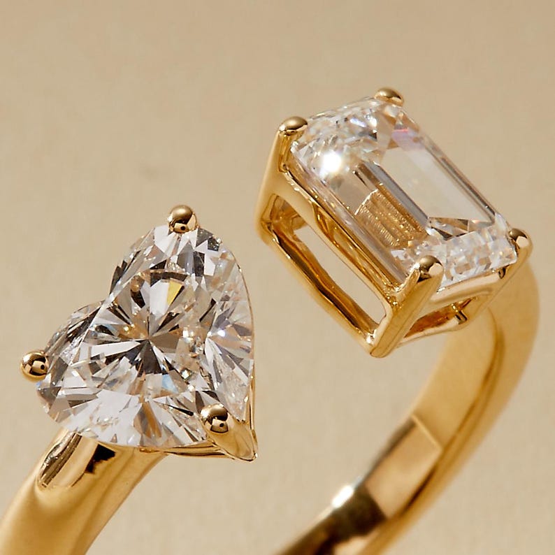 Open Band with 2.4 TCW Heart / Emerald Cut Moissanite