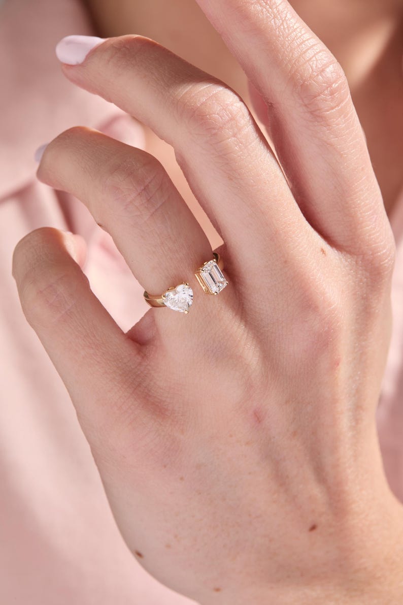Open Band with 2.4 TCW Heart / Emerald Cut Moissanite