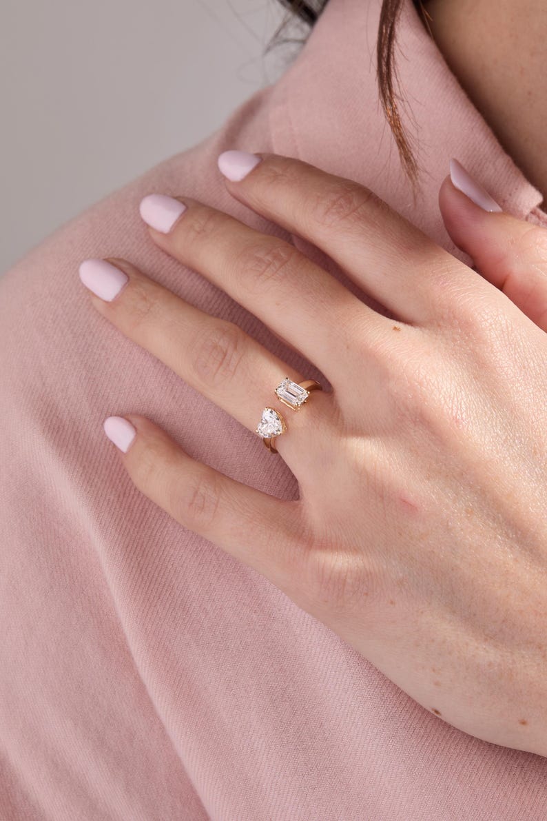 Open Band with 2.4 TCW Heart / Emerald Cut Moissanite