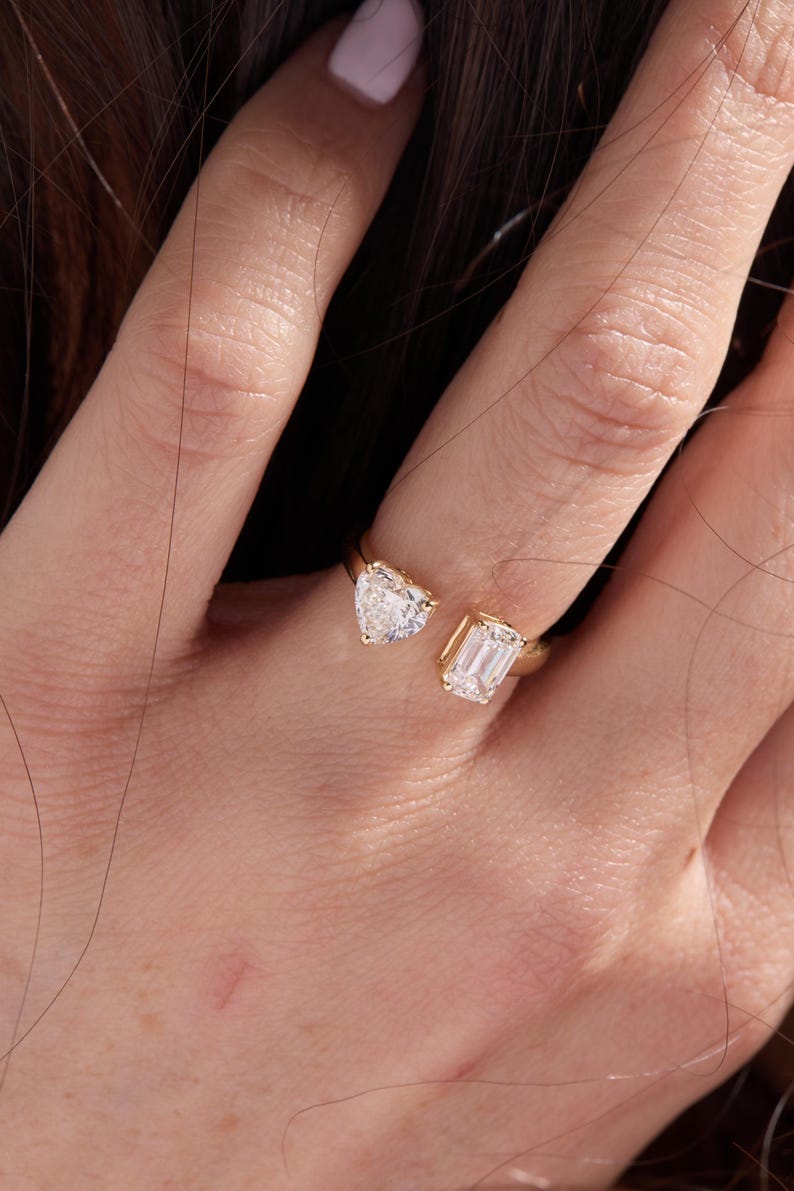 Open Band with 2.4 TCW Heart / Emerald Cut Moissanite