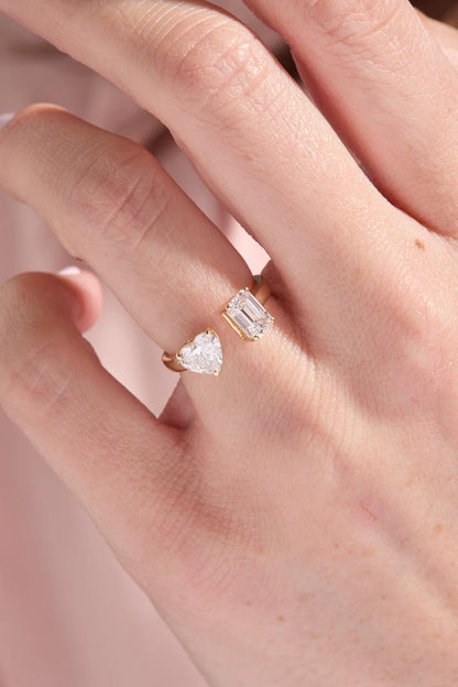 Open Band with 2.4 TCW Heart / Emerald Cut Moissanite