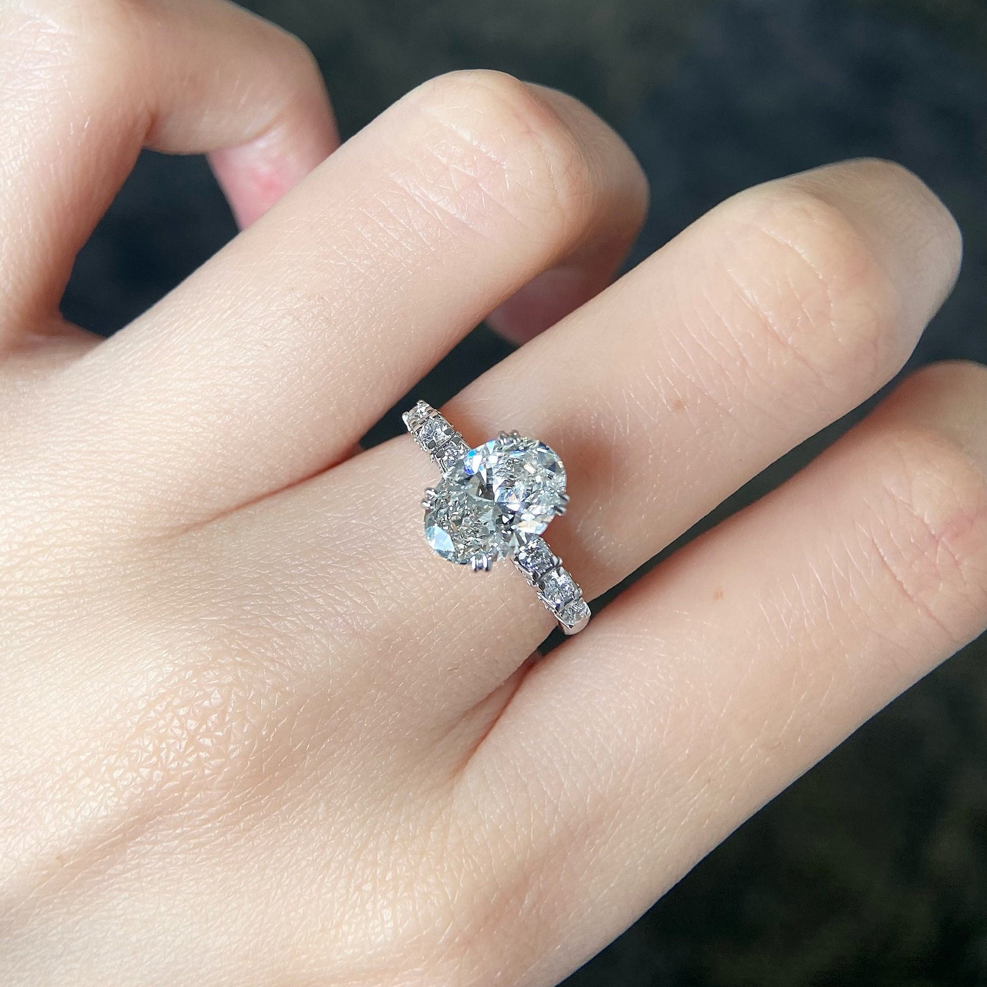 Oval cut CVD diamond pave style engagement ring