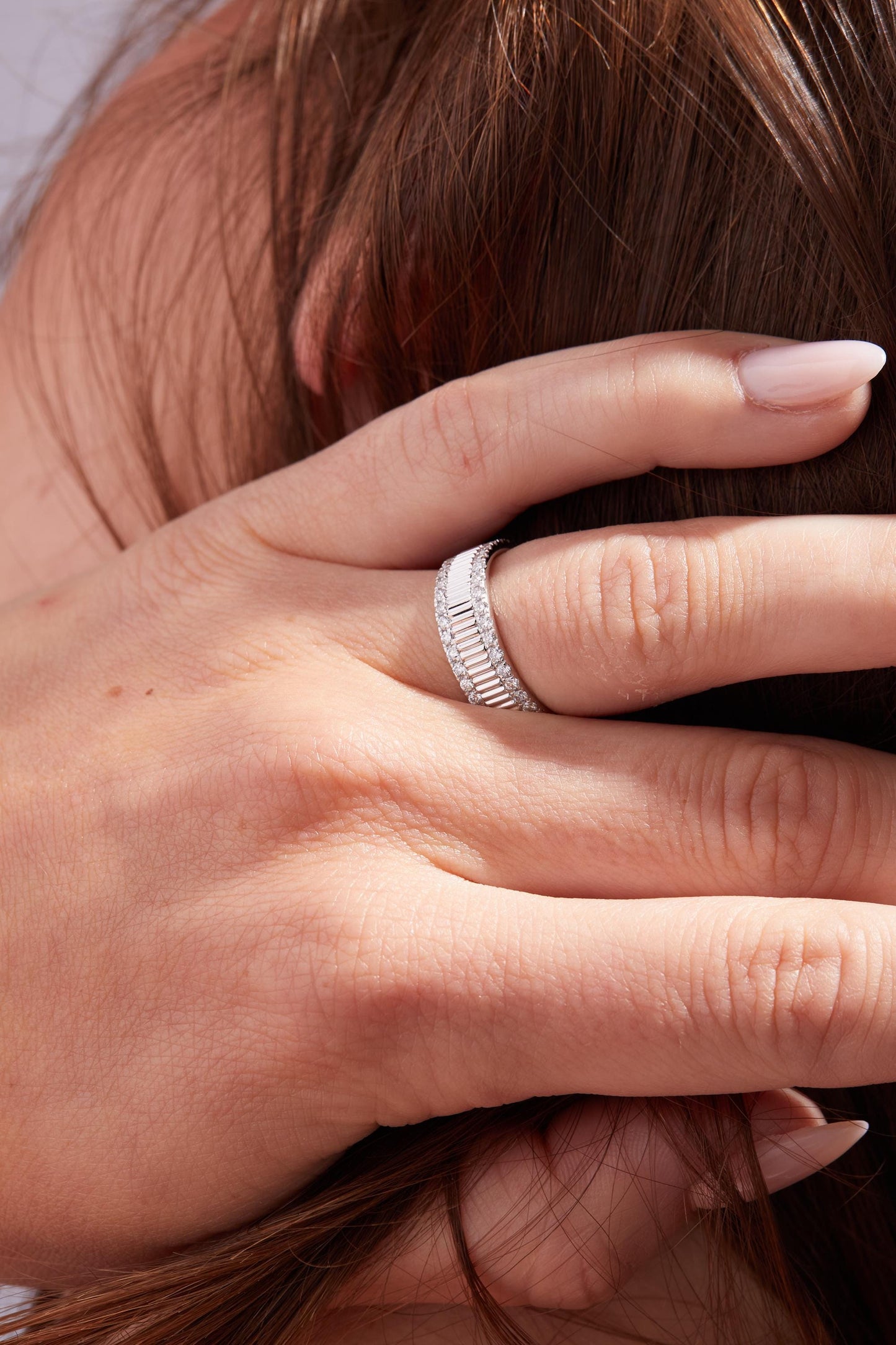 Full Eternity Band with 0.70 TCW Round / Baguette Cut Moissanite