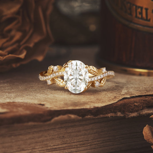 Moissanite diamond oval shape vintage engagement ring