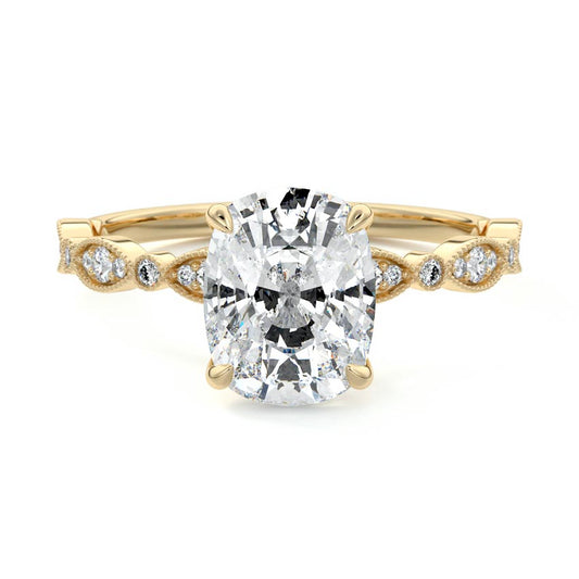 Pave Ring with 1.0 CT Cushion Cut Moissanite