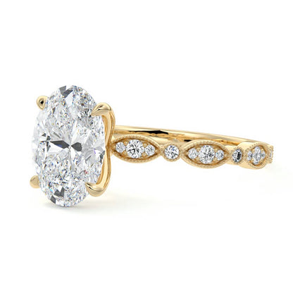 Pave Setting Ring with 2.0 CT Oval Moissanite