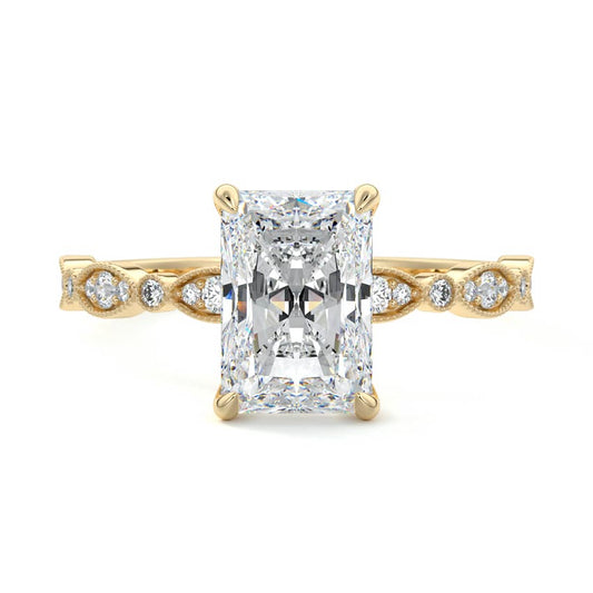 Pave Ring with 2.0 CT Radiant Cut Moissanite