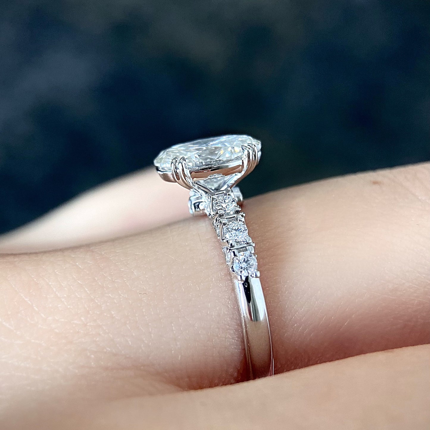 Oval cut CVD diamond pave style engagement ring
