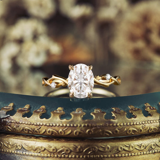 1.5 CT Carat Moissanite Diamond Oval Shape Twig Engagement Ring