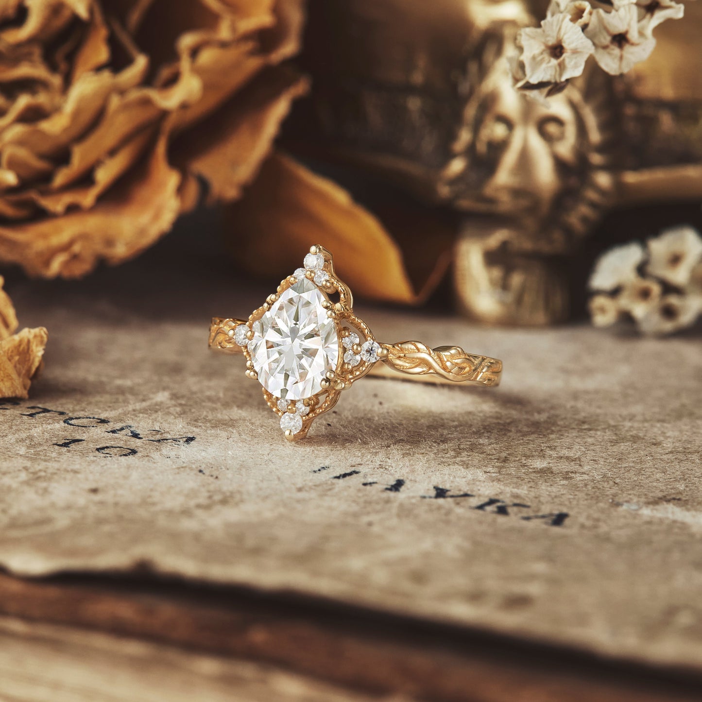 1.25 Carat Moissanite Diamond Pear Shape Vintage Engagement Ring