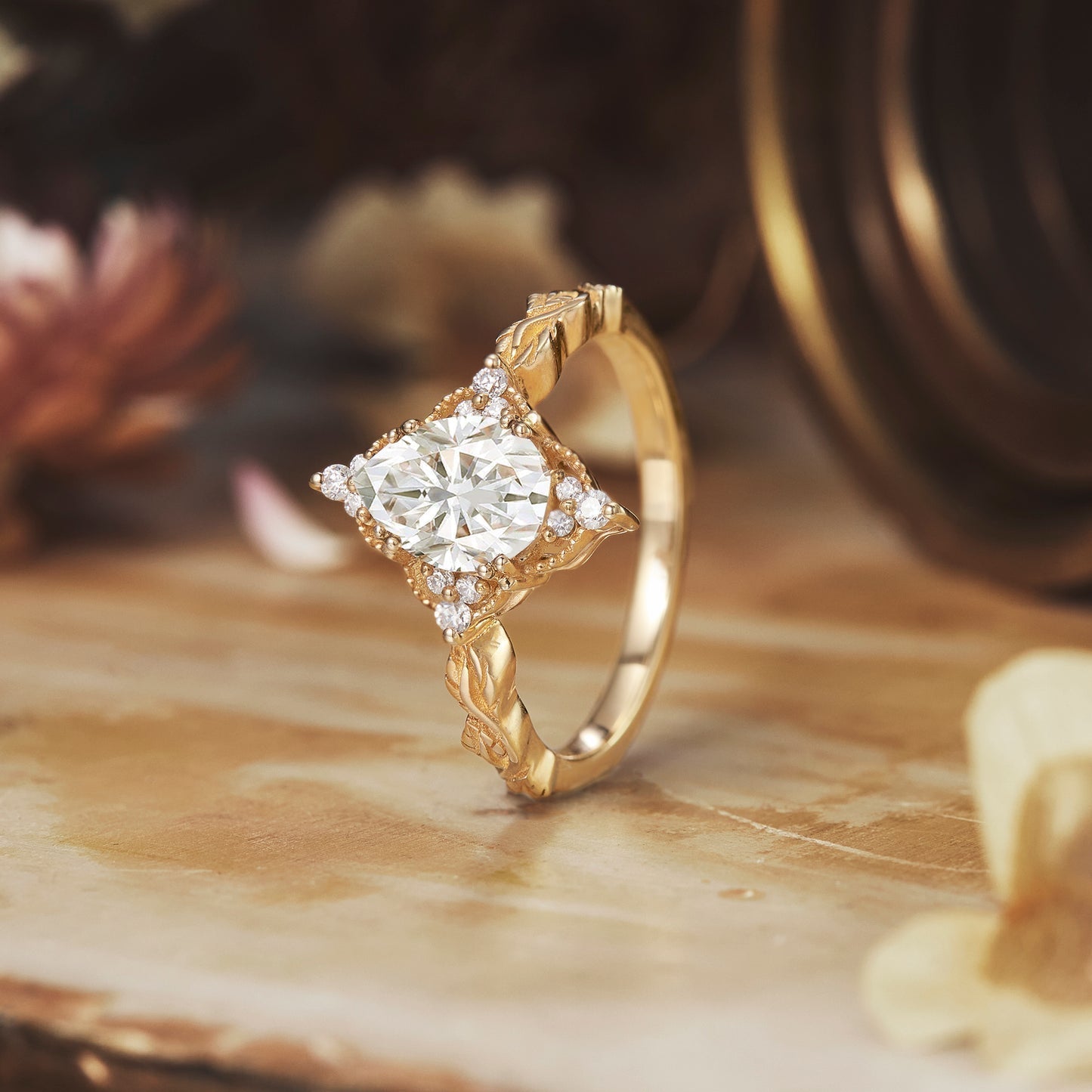 1.25 Carat Moissanite Diamond Pear Shape Vintage Engagement Ring