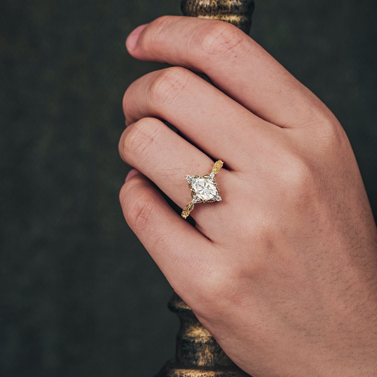 1.25 Carat Moissanite Diamond Pear Shape Vintage Engagement Ring