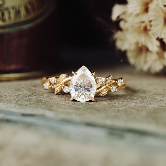 Pear moissanite diamond vintage engagement ring