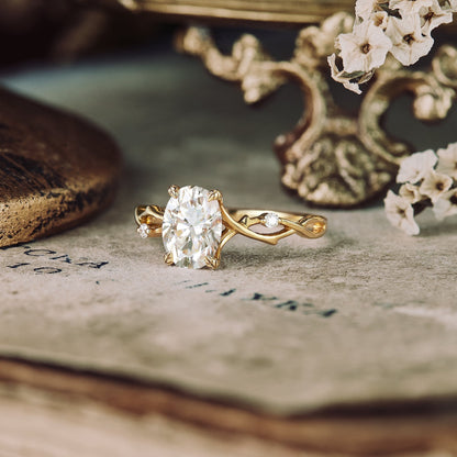 1.5 CT Carat Moissanite Diamond Oval Shape Twig Engagement Ring