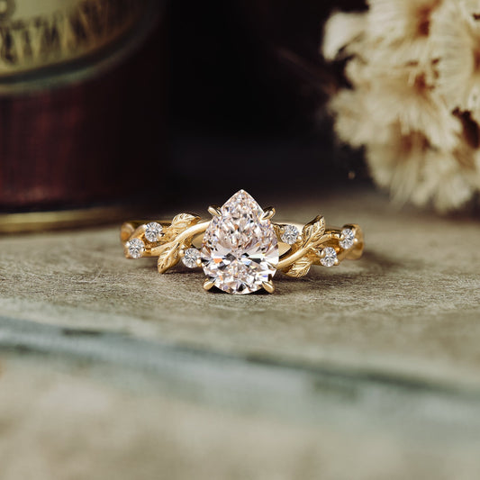 Pear shaped moissanite diamond vintage engagement ring