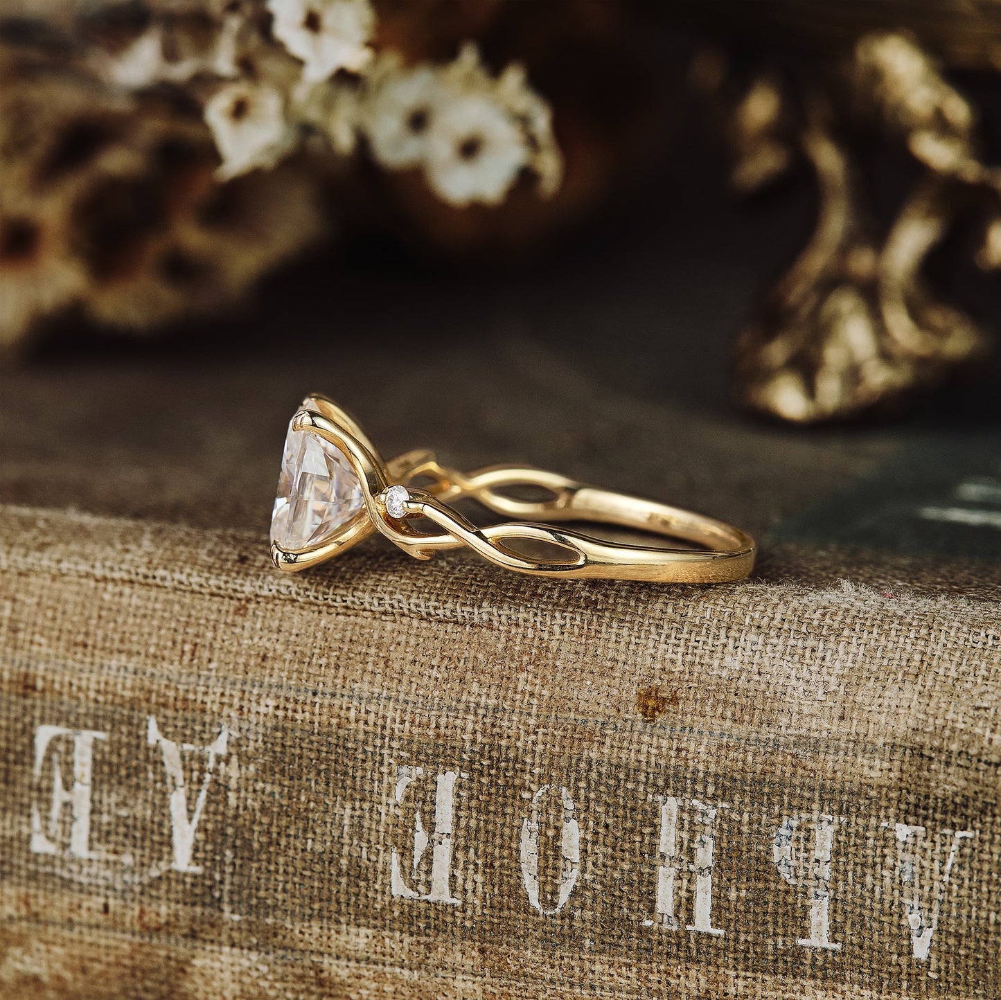 1.5 CT Carat Moissanite Diamond Oval Shape Twig Engagement Ring
