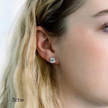 Solitaire Stud Earrings with 1.0 CT-3.0 CT Asscher Cut Moissanite