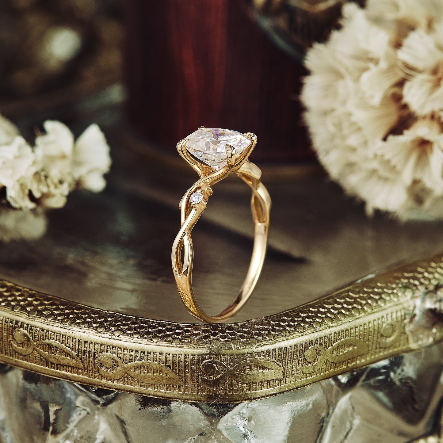 1.5 CT Carat Moissanite Diamond Oval Shape Twig Engagement Ring
