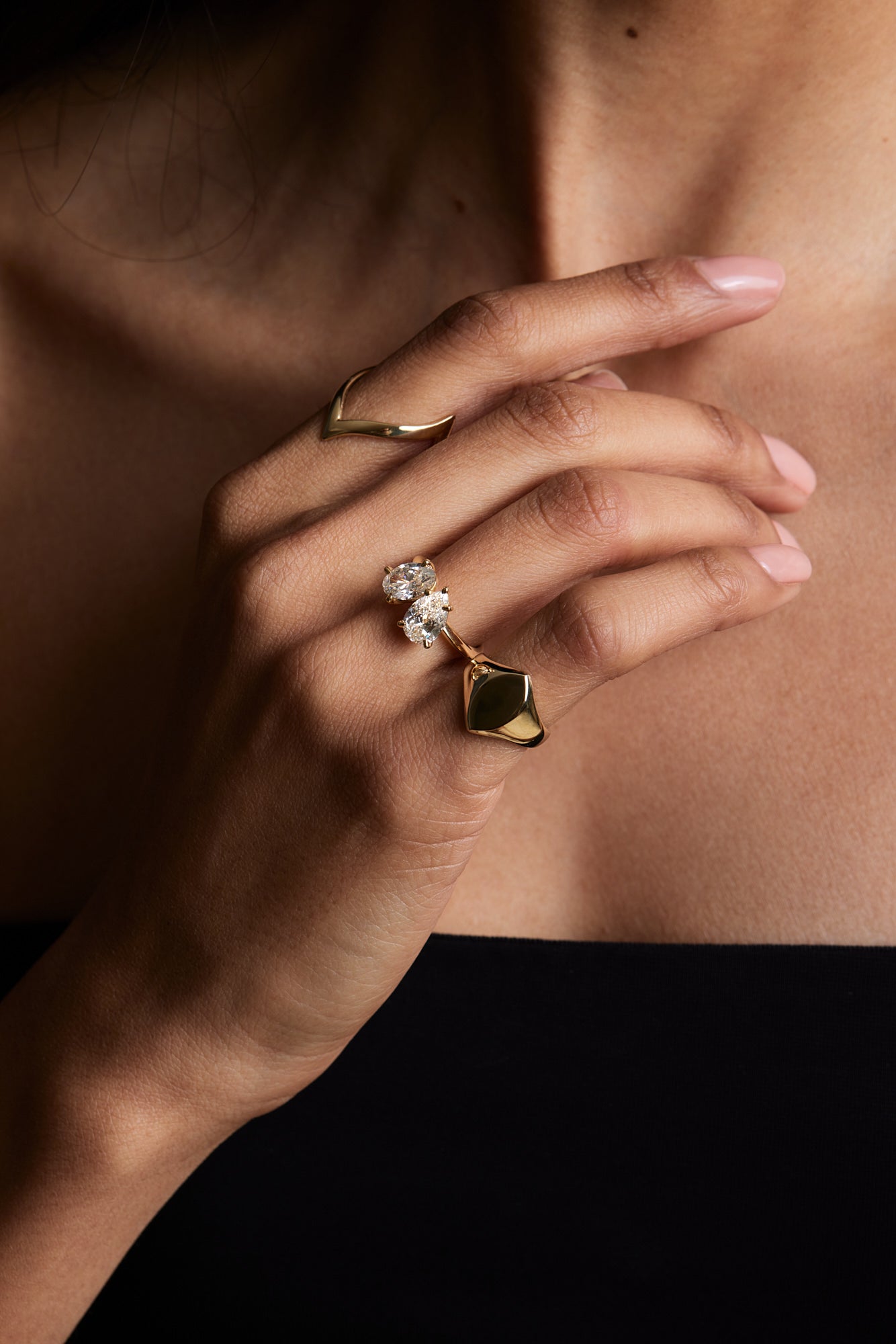 Two Stones Ring with 2.0 TCW Oval & Pear Cut Moissanite