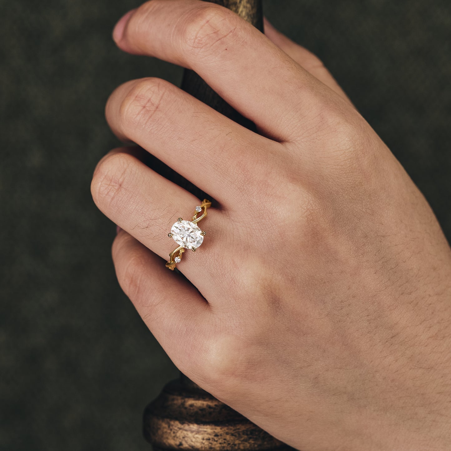 1.5 CT Carat Moissanite Diamond Oval Shape Twig Engagement Ring