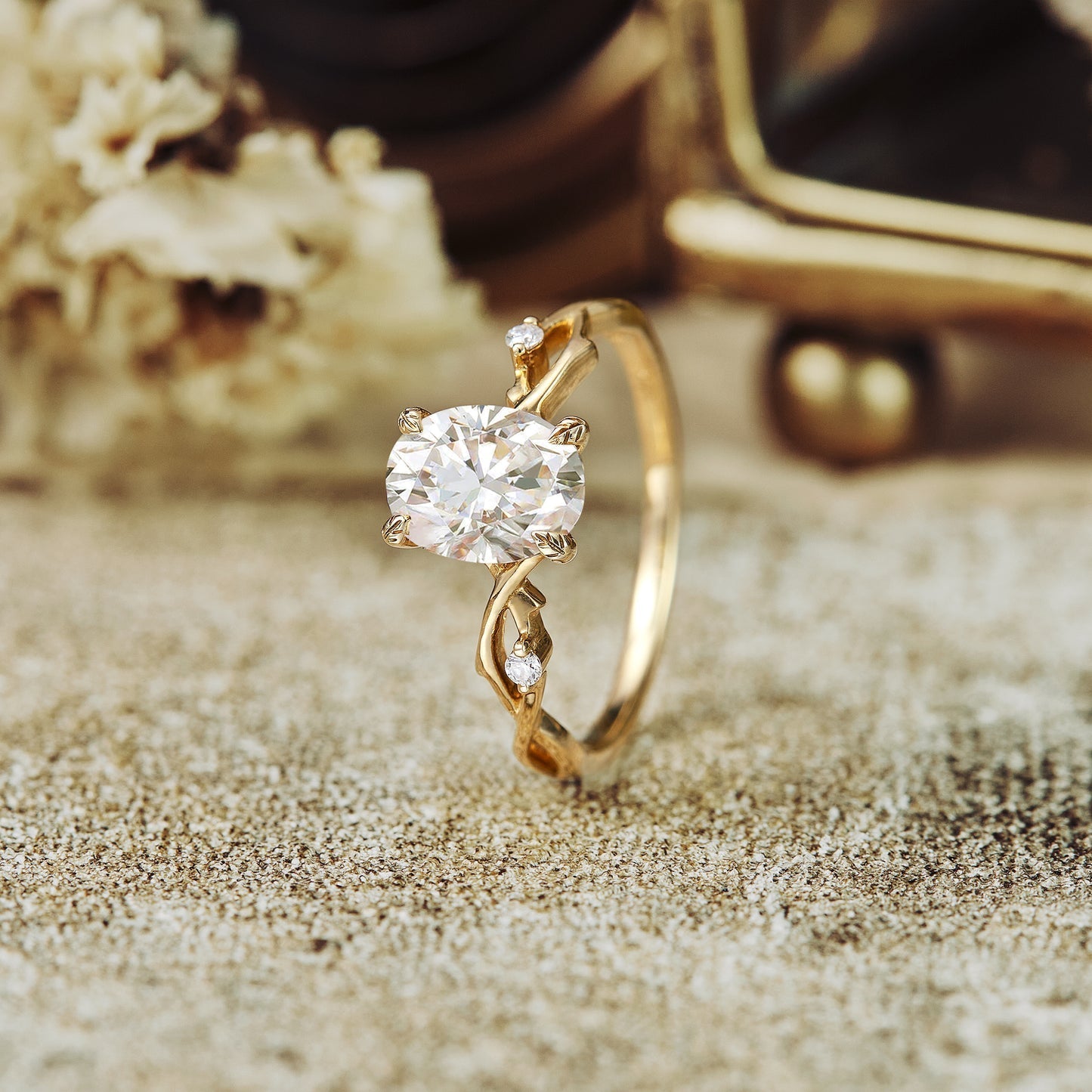 1.5 CT Carat Moissanite Diamond Oval Shape Twig Engagement Ring