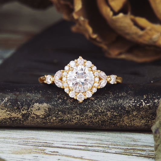 0.8 CT Carat Moissanite Diamond Round Shape Cluster Engagement Ring