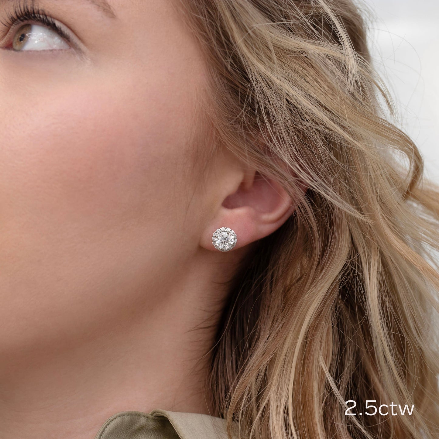 Halo Stud Earrings with 2.50 CT Round Cut Moissanite