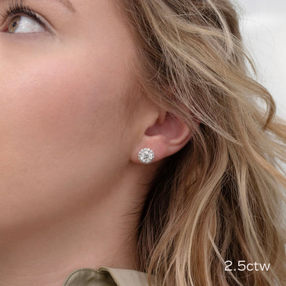 Halo Stud Earrings with 2.50 CT Round Cut Moissanite