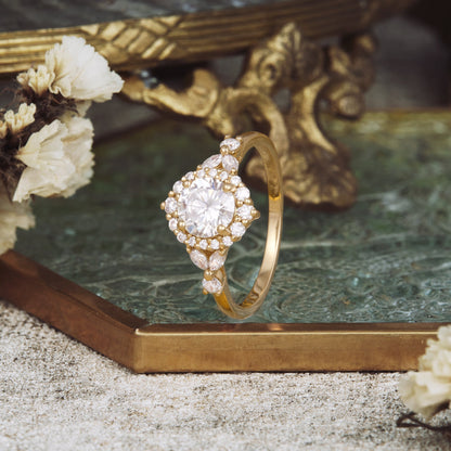 0.8 CT Carat Moissanite Diamond Round Shape Cluster Engagement Ring