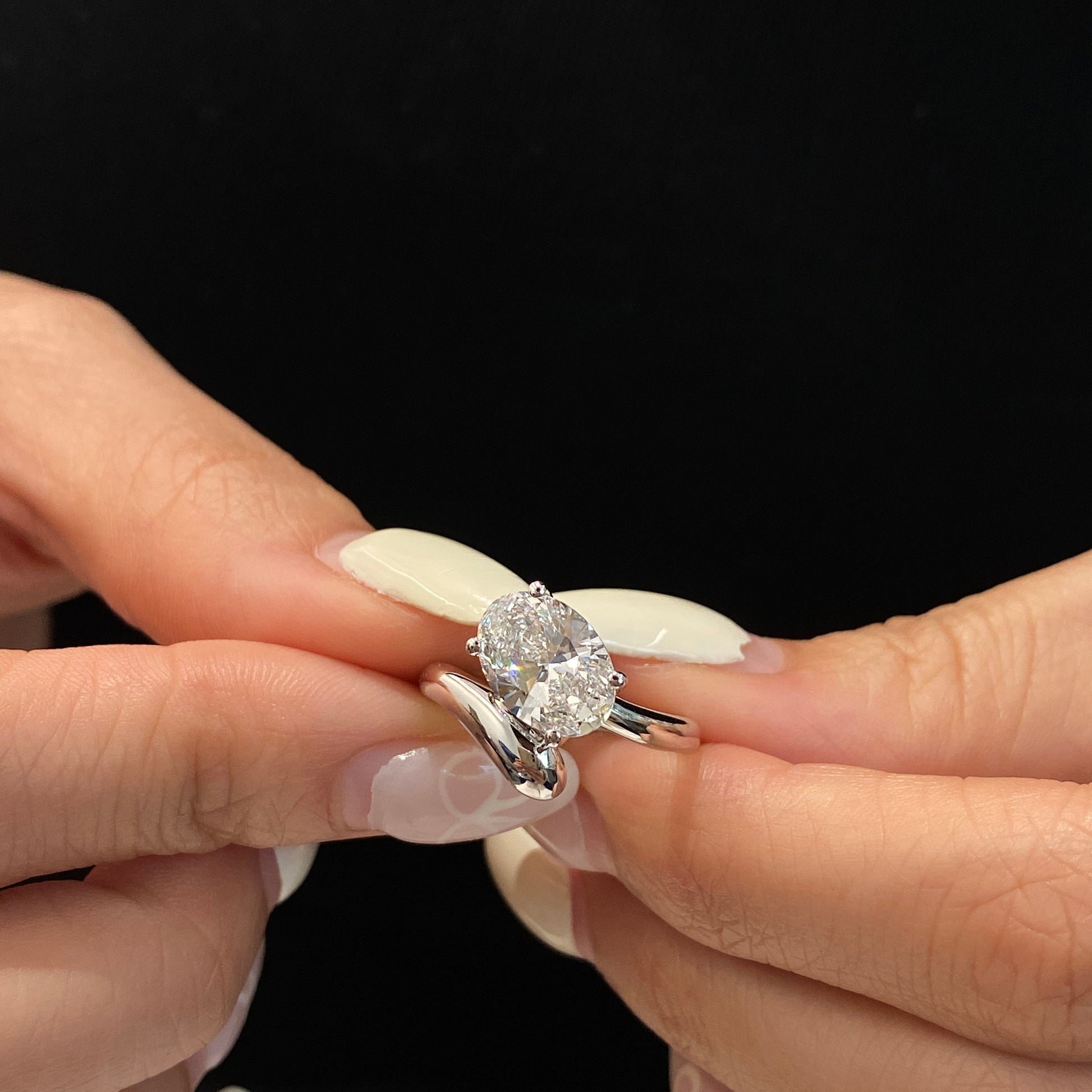 Oval cut CVD diamond unique engagement ring