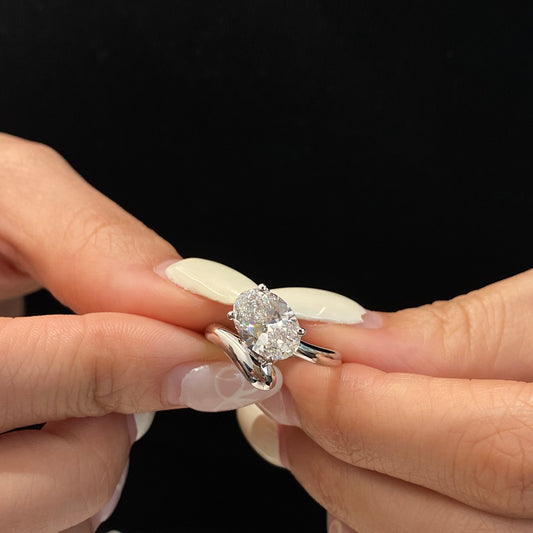 Oval cut CVD diamond unique engagement ring