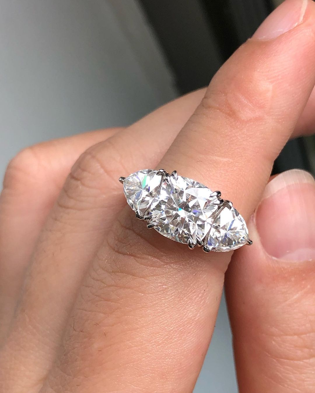 Three Stones Ring with 2.10 CT Cushion Cut Moissanite
