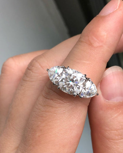 Three Stones Ring with 2.10 CT Cushion Cut Moissanite