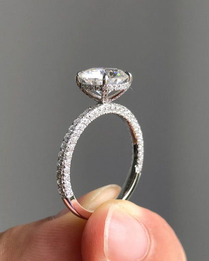 Hidden Halo & Triple Pave Ring with 2.0 CT Round Cut Moissanite